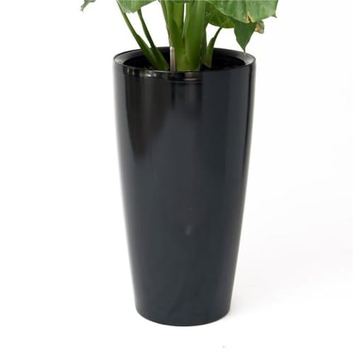 29.5' H Black Plastic Self Watering Indoor Outdoor Tall Round Planter Pot Decorative Gardening Pot