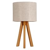 Abajur De Madeira Rustico Tripe Luminaria De Mesa, para Sala, Quarto, Escritório, Varanda - Estilo Industrial e Campestre(Tripé Cerejeira/Linho claro)