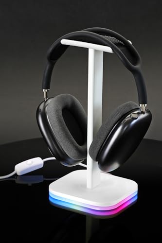 RGB Headphone Stand for Gaming โ Modern Aluminum Headset Holder for Desk - Sleek Display for Over-Ear Headphones (Accessory for Boys- White - Image 5