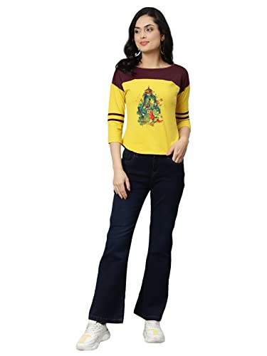 Image of OM SAI LATEST CREATION Women's New 3D Printed Lycra 3 /4 Sleeve Regular Fit Office wear,Casual wear Western Top