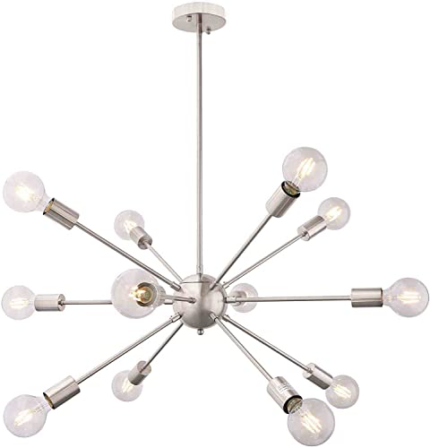 Home-Neat Lustre Pendente Moderno Sputnik 12 Lâmpadas E27 para Sala De Estar (Prata)