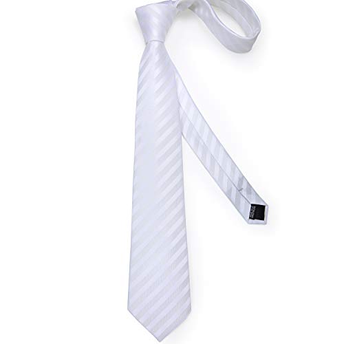 Image of DiBanGu Striped Tie Set for Men Silk Woven Plaid Necktie and Pocket Square Cufflinks Business Wedding