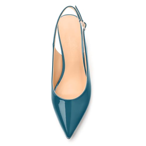 Womens Wedge Heel Pumps, Pointed Toe Mid Heel Slingback Pumps for Women, Leather Insole Comfort Pumps with Buckle 2"3