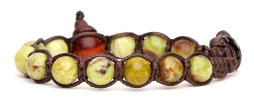 Bracelet unisexe original tibétain opale vert citron cordon marron BHS900-300