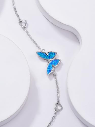Image of WINNICACA 925 Sterling Silver Anklets for Women Adjustable Beaded Butterfly Opal Anklet Bracelet Foot Chains Jewelry Gifts for Women Beach Birthday Christmas Gift