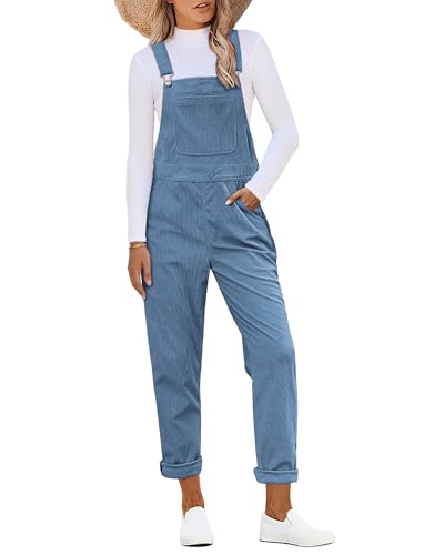 Roskiky Cord-Overall für Damen, verstellbare Träger, Overall mit Tasche, Grau / Blau, M