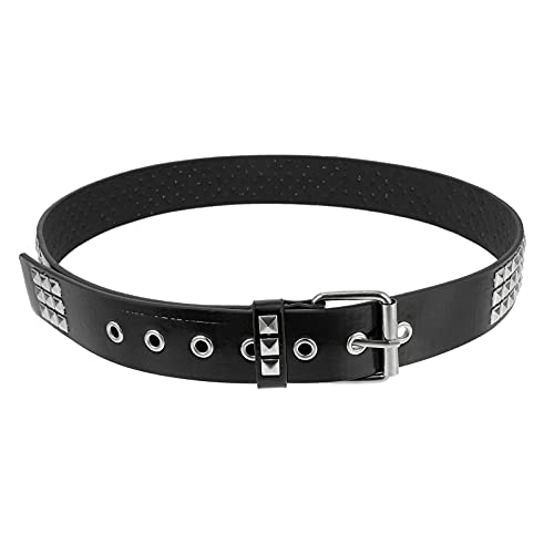 SOIMISS Studded Belt Rock Rivet Belt PU Leather Goth Belt Black Punk Waist Belt for Women Men- Black3