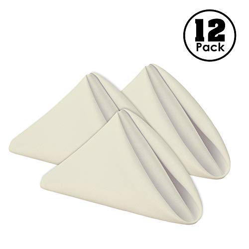 Gee Di Moda Cloth Napkins - 17 X 17 Inch Ivory Solid Washable Polyester Dinner Napkins - Set Of 12 Napkins With Hemmed Edges - Great For Weddings, Parties, Holiday Dinner & More #TOP1