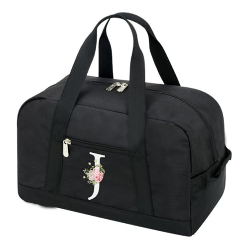 CALLPIONEER Bolsa de ginástica pequena para mulheres, estilo letra, pequena bolsa esportiva de viagem - preta, Preto, Letra J
