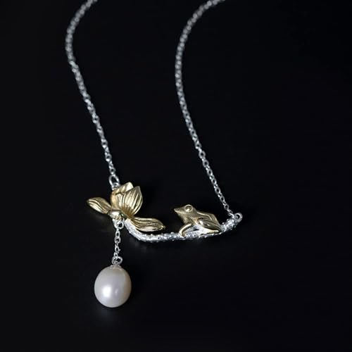 Collier grenouille feuille de lotus en argent, le cadeau d'anniversaire romantique idéal