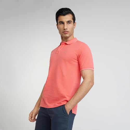 Image of Raymond Men's Modern Fit Solid Pattern Pure Cotton Polo Neck Half Sleeve Casual T-Shirt