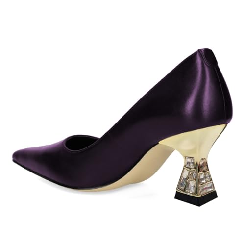 FYS Women's Pointed Toe Slip on Pumps Gold Block Mid Heels Office Formal Party Event Shoes Size 4-16 US3