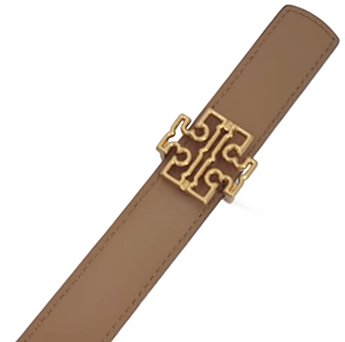 Tory Burch 141739 Britten Logo Clam Shell Grey/Tiramisu Light Brown With Gold Hardware Reversible 1 Inch Women's Belt4