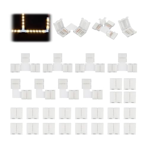 24 Pièces Connecteurs LED 10mm pour Rubans LED RGB SMD 5050, avec Connexions en T, en L et Droites...