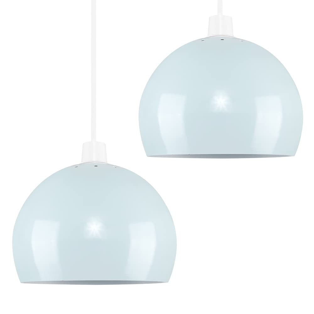 Minisun Pale Blue | Mini Retro Gloss Arco Style Dome Ceiling Light Shades | Pendant Lights, Home Décor & Improvement Essential | Set Of 2 | Includes 10W Led Gls Bulbs | 20Cm Shade Width