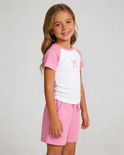 Image of Cakaner Toddler Kids Girl Clothes Floral Letter Graphic Top + Shorts 2PC Girls Summer Short Set