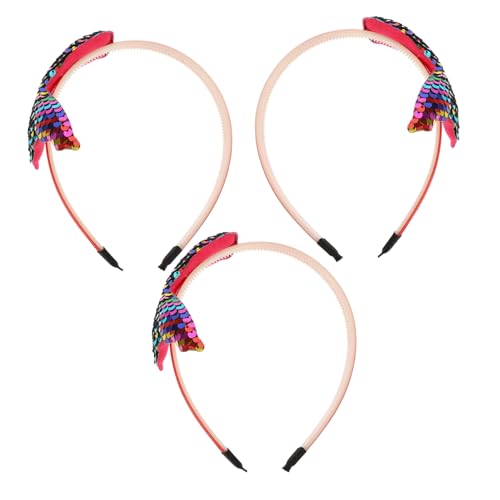 JIENIGUI 3 個 ガールズ マーメイド ヘッドバンド 魚の鱗 ヘアアクセサリー 男の子 女の子用 スパークリング スパンコール ヘッドバンド パーティーや結婚式用