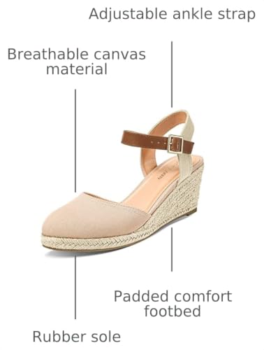 Image of PIZZ ANNU Women's Espadrille Low Wedge Heel Sandals with Buckle Ankle Strap Close Toe Casual Dressy Summer Platform Shoes