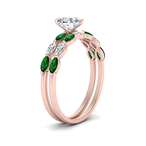 Image of 55Carat Choose Your Gemstone Single Prong Marquise Diamond CZ Ring and Band Rose Gold Plated Heart Shape Wedding Ring Sets Matching Jewelry Wedding Jewelry Easy to Wear Gifts US Size 4 to 12