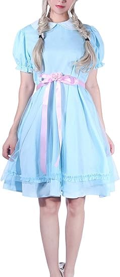 Women's Blue Chiffon Dress with Puff Sleeves, Halloween Party Costume