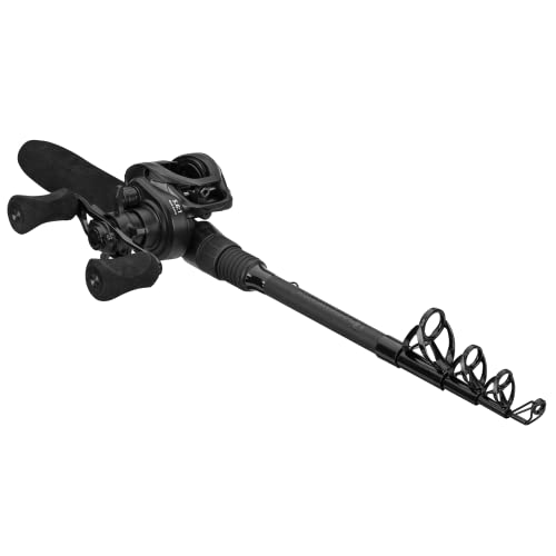 ProFISHiency Premium Baitcast Pocket Combo | Medium Action IM6 Graphite | 43” Telescopic Rod | Tiny Spinning Reel w/ 5.2:1 Gear Ratio | 6+1 Bearing System w/Braid-Ready Spool | Black