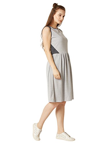 Image of Miss Chase Women's Grey and White Striped Skater Dress
