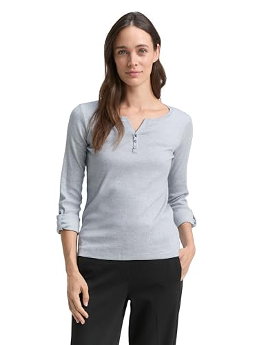 TOM TAILOR Damen Henley Longsleeve mit Streifen aus Bio-Baumwolle, 26053 -...