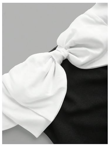 GORGLITTER Girl's Dresses Bow Off Shoulder Knot Sleeveless Color Block Birthday Party Summer Cute Bodycon Short Dress3