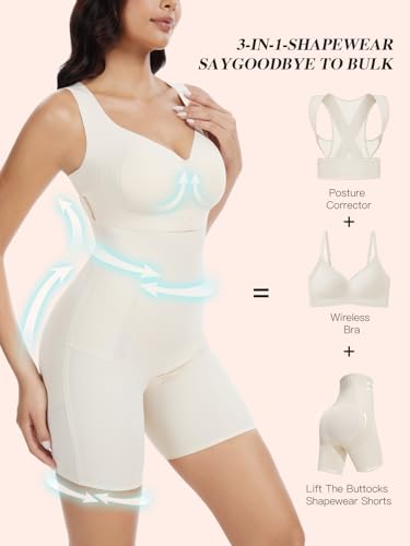 Slimers Posture Corrector Shapewear Bodysuit : Back Brace Shapewear Tummy Control - Upper Back Posture Bra Body Shaper - Image 3