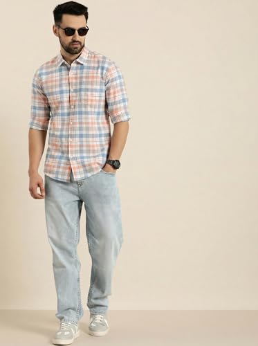 Image of IndoPrimo Men's Checked Slim Fit Casual Shirt Premium Cotton Full Sleeve Plaid Shirt with Chest Pocket Stylish Summer & Office Wear