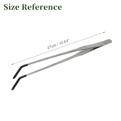 Image of Reptile Feeding Tongs, Stainless Steel Lizard Feeding Tongs, Aquarium Curved Feeding Tweezers for Reptiles with Rubber Tip, Terrarium Feeding Tongs 10.63 inch L, Black Silver Tone
