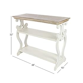 Deco 79 Wood Scroll Side Frames 2 Shelf Console Table with Brown Wood Top, 38" x 15" x 32", White 31g1m4Z0+fS. SS280