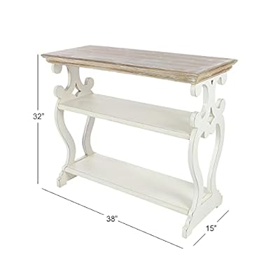 Deco 79 Wood Scroll Side Frames 2 Shelf Console Table with Brown Wood Top, 38" x 15" x 32", White 31g1m4Z0+fS. SS400