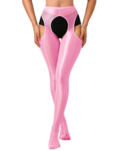 Image of ChiaoLezhee Sexy Shiny Tights, Sheer High-Waisted, Suspender Pantyhose For Women Rave Party Outfits Leggings Pants Exotic