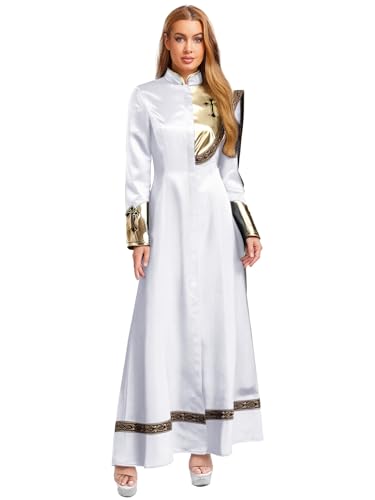 QinCiao Womens Church Clergy Robes Dress Minister Gown Long Sleeves Clergy Dresses Pulpit Cassock White Small
