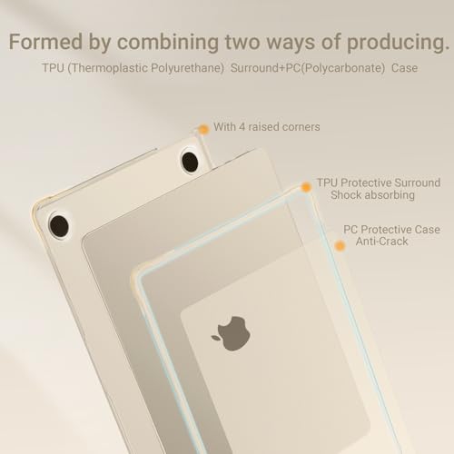 Image of MOSISO Compatible with MacBook Air 13 inch Case M5 2026 M4 2025 M3 M2 2024-2022 A3449 A3240 A3113 A2681, Seamlessly Closes Anti-Crack&Anti-Fingerprints Hard Shell for MacBook Air 13.6, Starlight Clear