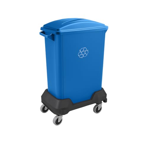 Image of 16 Gallon Slim Rectangular Garbage Can - with Paper Slot Lid + Wheels - Blue