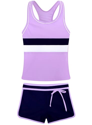 Belovance Girls Swimsuit Two Piece Tankini Bathing Suits Racerback Swimwear with Shorts Sport Kids Teen Beach Wear 5-14 Years