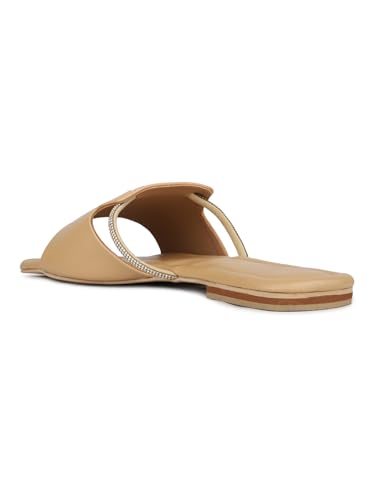 Image of Inc.5 Womens Beige Solid Open Toe Casual Slip-on Flats Slide Sandal