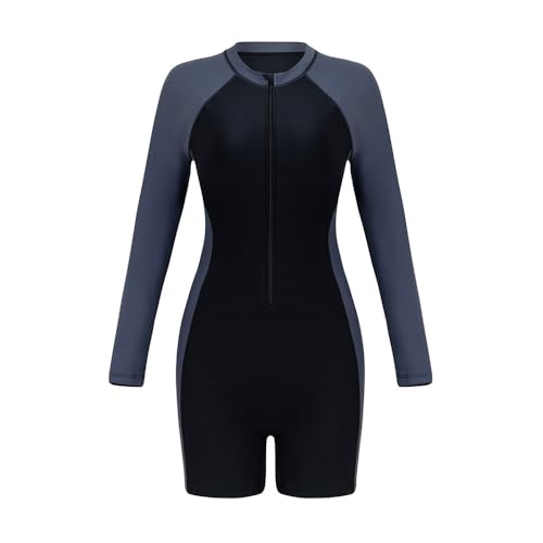 Ofrdncy Women Long Sleeve Rash Guard One Piece Boyleg Swimsuit Zipper Surfing Bathing Suit UPF 50+