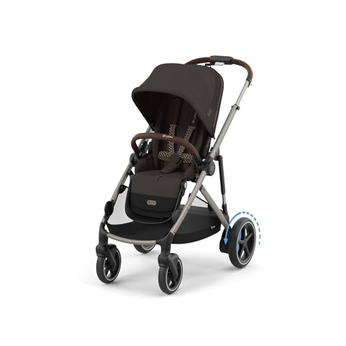 CYBEX Cochecito dorado e-GAZELLE S, máx. 22 kg (modo individual) / 2x 22 kg (modo dúo), sistema todo en 1 con accionamiento eléctrico y 20+ configuraciones, marrón chocolate