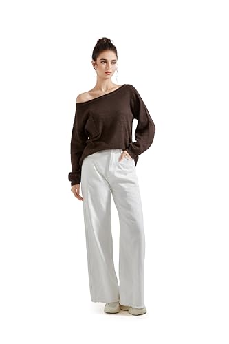 SUUKSESS Women Off The Shoulder Fall Sweaters Long Sleeve Boat Neck Oversized Pullover Sweater Tops