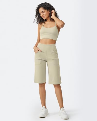 Image of Promover 14 inch /21 inch /23 inch /25 inch Inseam Capri Pants for Women Wide Leg Yoga Cropped Pants with Pockets Loose Casual Summer Pant