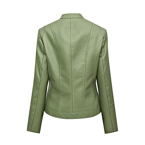 Manteaux de haute qualité pour femmes : veste de moto courte et douce en vert élégant