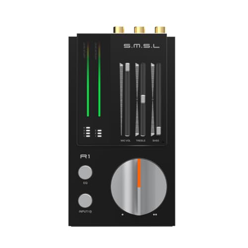SMSL R1 DAC Amplificatore per Cuffie, Convertitore Audio Digitale ad Analogico Desktop USB C per Gaming PC PS5, Ingresso Microfono/USB/OTTICO/Coassiale, Uscita Bilanciata 3,5 mm/4,4 mm/RCA, Nero