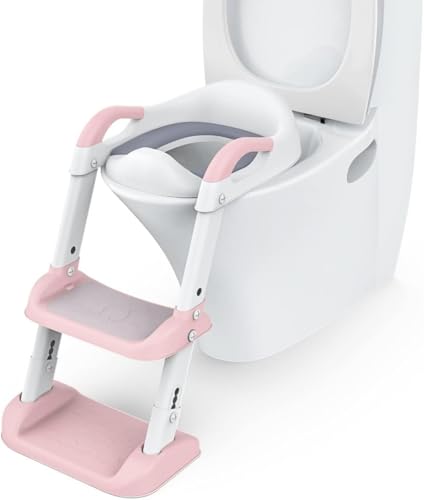 Euiuxoy補助便座 トイレトレーナー ステップ付き レトレーニング 折りたたみ 子供用 踏み台 トイレ アラウーノ対応 (グレー) (ピンク)