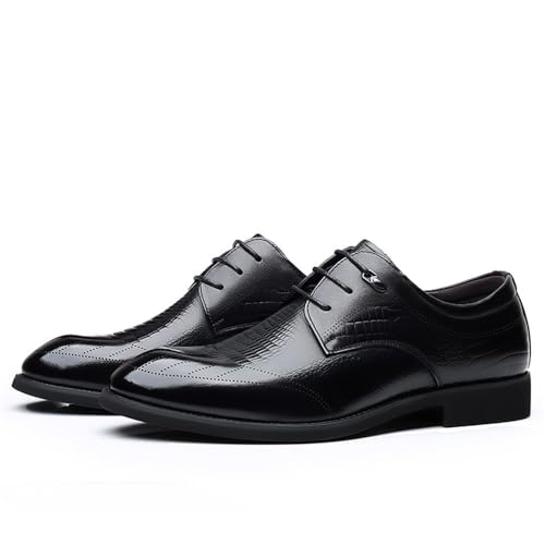 Men's Lace up Derby Leather Dress Shoes Crocodile Pattern Durable Slip Resistant Breathable Comfortable Office Work Footwear4