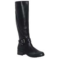 shelikes Womens Ladies Zip Up Buckle Knee Length High Flat Block Low Heel Boots Shoes