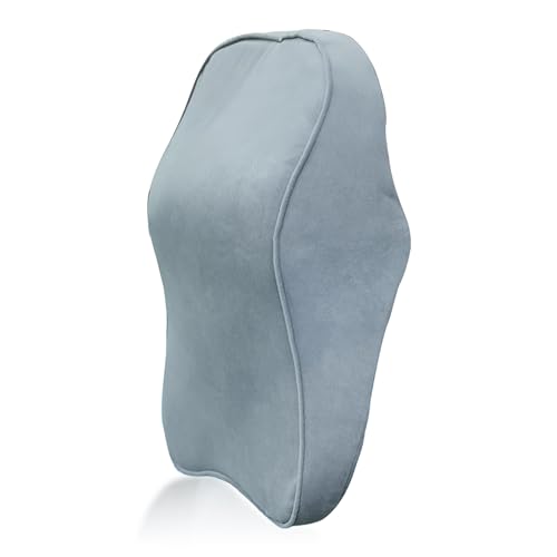 Image of WELLGIVER Orthopedic Memory Foam Car Neck Rest Pillow - Cervical Support Cushion for Neck Pain Relief, Adjustable Strap - Universal Fit for All Cars | Grey Velvet