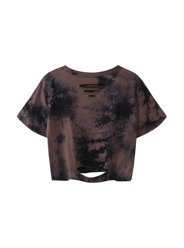 Image of Avanova Women Skull Finger Graphic Distressed Tee Shirt Ripped Short Sleeve Crop Tops